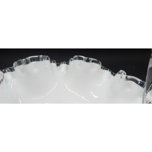 Fenton Silver Crest Milk Glass Basket Ruffled Handle White Clear - Picture 9 of 10
